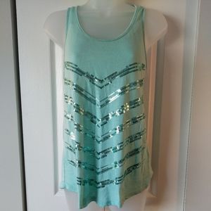 Mint Racerback Tank w Chevron Sequin Stripes